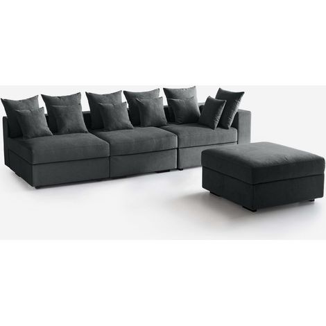 Divano modulare 3 posti angolare con cuscini e pouf Cortina B DX - Grigio (1/5)