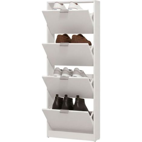Zapatero Pesche, Mueble para Zapatos una Repisa, 4 Puertas, kit de Fijación a Pared Incluido, 58x18x155.5h cm Blanco