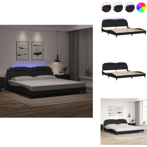Cadre de lit avec LED sans matelas noir 200x200 cm - Lit Plateforme - Lit Design - Lit Avec Rangement - Lit Double - Tête De Lit Capitonnée (1/5)