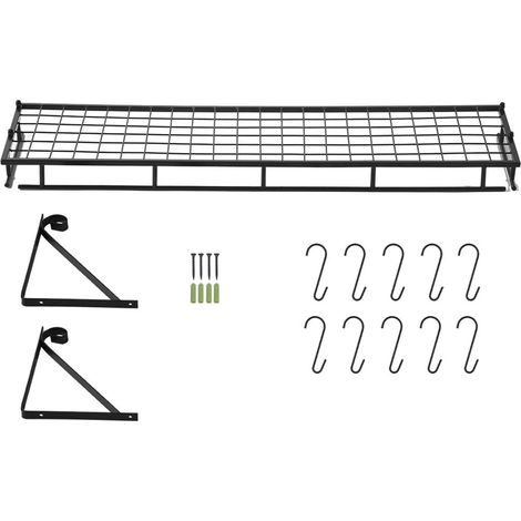 Support mural en métal pour casseroles et poêles avec 10 crochets, rangement de cuisine (90cm) (1/5)