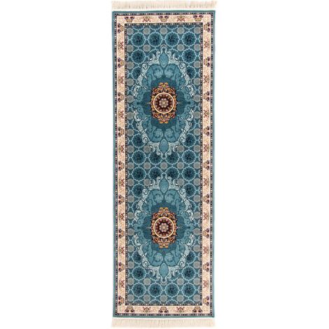 Tapis persan Ahmir - 200x100cm, Rectangular - 100% Acrylique - Tissé - Bleu (1/4)