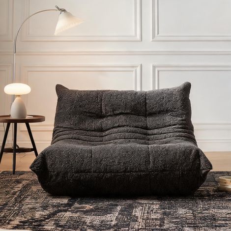 Pouf poire en chenille grise avec mousse haute résilience design (1/5)