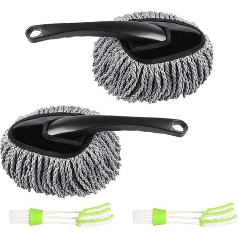 2 pièces brosse de nettoyage de voiture brosse à poussière de voiture avec 2 brosses de nettoyage de ventilation pour auto voiture climatisation pare-brise vélo maison intérieur extérieur microfibre (1/5)