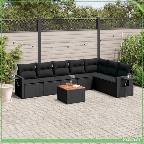 Salon de jardin - 3256923 - 8 pièces - Résine tressée noir - Table acacia (1/3)
