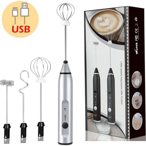 Mousseur à lait électrique portable en acier inoxydable, pour le café. (1/4)