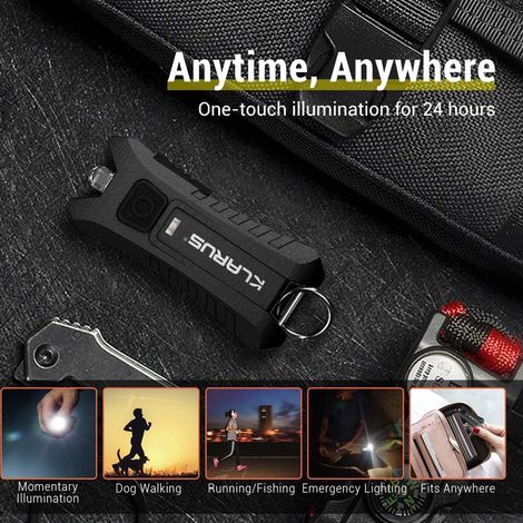 Mini lampe de poche porte-clés rechargeable noire 1 pièces, lampe de poche porte-clés de poche légère 40 lumens, alimentée par batterie intégrée (1/2)