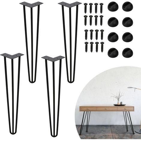 Randaco Tischbeine 4er Set Hairpin Leg Haarnadelbeine Tischgestell Tisch Tischkufen Legs Esstisch Harpins Tischbein 3 Streben Schwarz - 45 cm (1/4)