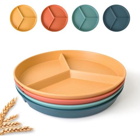 Geschirrset – 24,4 cm – Mikrowellengeeignet – Spülmaschinenfest – Für Erwachsene – Zum Abnehmen – DYB – Vierteiliges Set – Rot-Gelb-Blau-Grün (1/5)