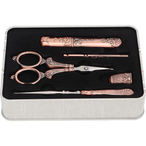 Antikes Stickschere-Set im europäischen Retro-Stil aus rotem Edelstahl mit Ahle für DIY-Nähprojekte
