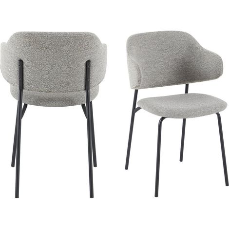 Lot de 2 Fauteuils en Tissu Bouclette Gris et Pieds en Métal Noir pour Salle à Manger - PANGIVO (1/5)