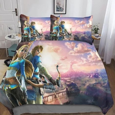 Parure de lit 3 pièces The Legend of Zelda, housse de couette 220x240 cm, fermeture éclair, impression 3D (1/5)