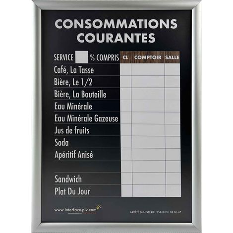 Cadre d'affichage avec adhésif "CONSOMMATIONS COURANTES" traditionnel dimensions 61 x 41 cm (1/4)
