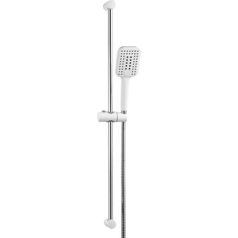 Ensemble de douche en acier inoxydable 90cm, 3 jets, hauteur réglable, blanc (1/5)