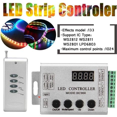 HC008 1903 controller with aluminum case, 2811 color LED light strip, and SPI synchronous display - Direct Sale