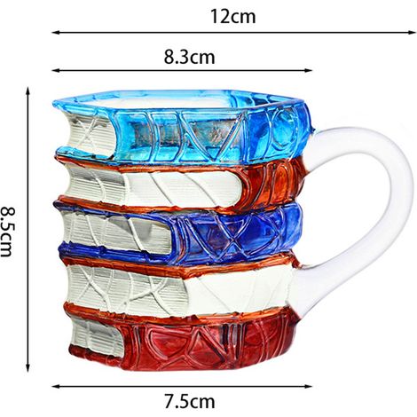 Mug en forme de livre pour enfants - Mug en verre de 195 ml orné d'un motif de livre peint, idéal pour les amoureux des livres - Mug à café 3D à structure empilée et base hexagonale - Cadeau littérair (1/5)