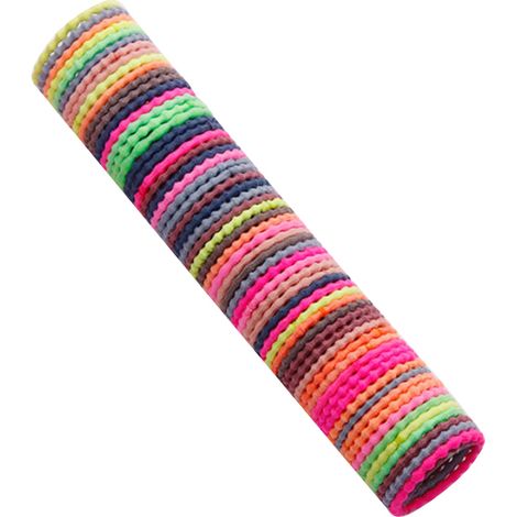 Paquete de 50 gomas elásticas de nailon de colores para niñas: coleteros y diademas para coletas, accesorios para el cabello que no dañan el cabello infantil, colores surtidos. (1/5)