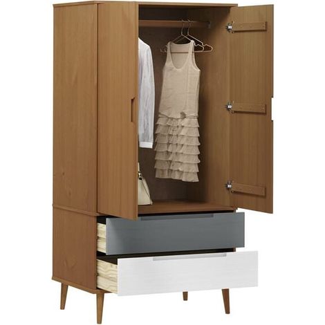 Armoire de Rangement 90x55x175 cm en Bois Massif de Pin, Placard de Chambre avec Étagères, Design Scandinave Moderne, Couleur Brun (1/5)