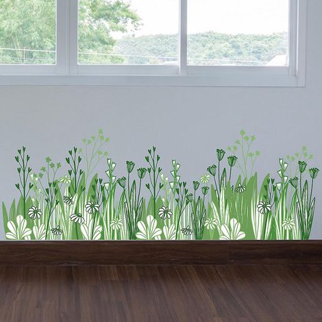 2 Pcs Stickers Muraux Herbes Vertes Autocollants Muraux Mural Stickers Pour Chambre Salon Mur Tv (1/5)