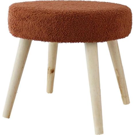 Tabouret Rond en Tissu Bouclé "Lodge" 45cm Terracotta