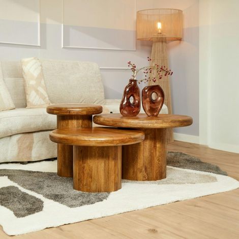 Table basse gigogne ronde à plateau épais (lot de 3) ALMA