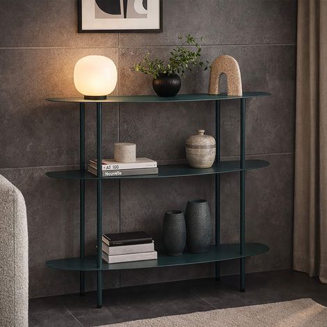 Consola Gamitimi, 3 Estantes, Color Estante Verde, Tono Estructura Azul Verdoso, 6x31x93h cm Verde Ottanio (1/5)