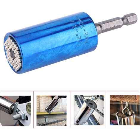 Jeu de clés à douille universelles 7-19 mm avec adaptateur pour perceuse électrique 3/8 pouce (bleu) (1/5)