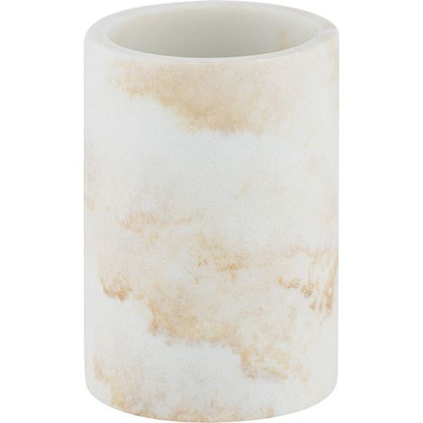 Porte Brosse à dent Odos, Gobelet Salle de Bain, Polyrésine effet marbre doré, 8 x 10 cm, Blanc - doré (1/5)