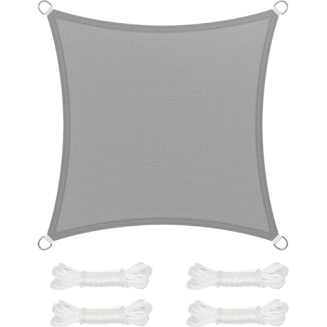 SONGMICS Vela Parasole 2 x 2 m, Tenda da Sole in Tessuto HDPE, Permeabile all'Aria e all'Acqua, per Terrazza, Giardino, Balcone, Campeggio, Quadrata, Concava, Corde da 2 m, Grigio Chiaro GSS22QY (1/4)