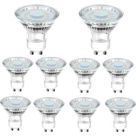 10 ampoules LED GU10 équivalentes à une ampoule halogène de 50 W, 4 W, éclairage blanc lumière du jour 6500 K, faisceau coudé à 120°. (1/5)
