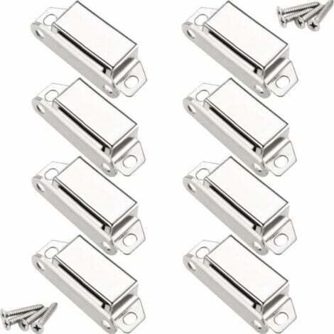 Aimants loqueteaux magnétiques, 10 kg loqueteau de porte magnétique et 32 vis, 304 Acier inox, loqueteaux magnétiques aimanté pour fermeture de porte meuble/armoire/placard (paquet de 8), (1/4)