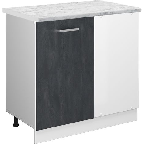 Eckunterschrank R-Line, Schwarz Beton, 86 cm AP Marmor, Vicco