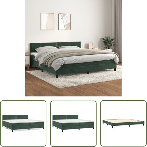 The Living Store Sommier à lattes de lit et matelas Vert foncé 200x200cm Velours - Lit Tapissier - Lit Velours - Lit Double - Literie - Chambre À Coucher (1/5)