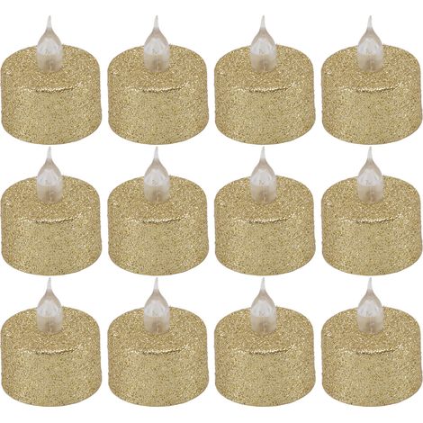 LED-Teelichter, flammenlos, batteriebetrieben, dekorativ, 12 Stück, Gold (1/5)