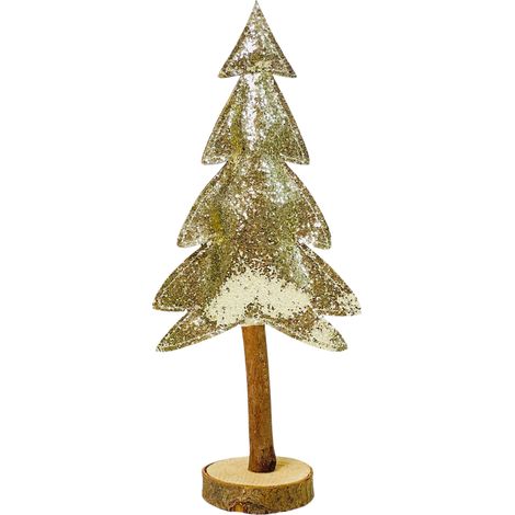 Un albero di Natale in tessuto dorato montato su un tronco di 29 cm (1/5)