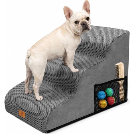 Escaliers pour Chiens à 3 Marches, Rampe pour Chien Canapé - Gris Grande Échelle Animaux en Mousse Haute Densité Antidérapante, Housse Amovible - pour Canapé et Lit (1/5)