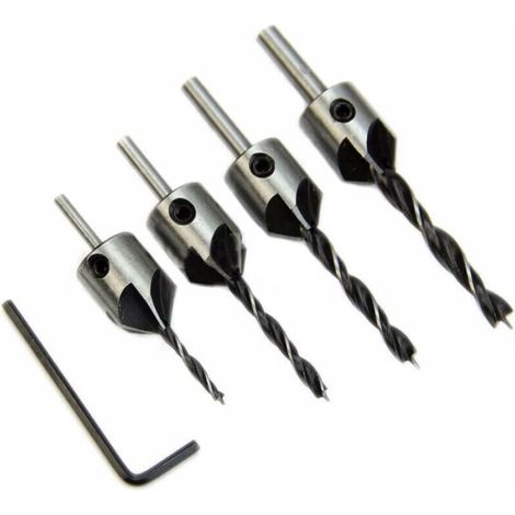 Foret d’alésage pour bois chanfrein guide foret de 4 pièces + clé (1/4)