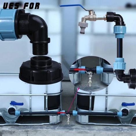 Adaptateur de réservoir IBC S60 x 6 - Raccord en  pour raccord de tuyau d'eau (sortie coude 32mm)