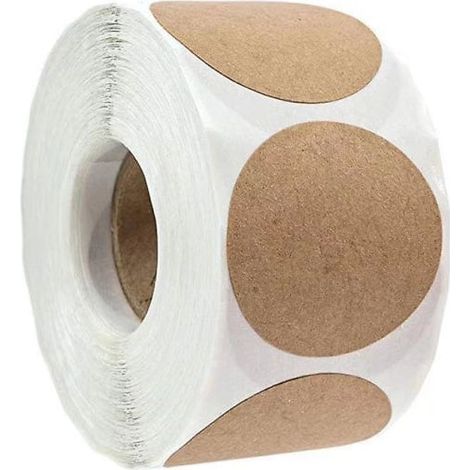 2 rouleaux d'autocollants ronds vierges en papier kraft brun naturel (500 par rouleau) (1/3)