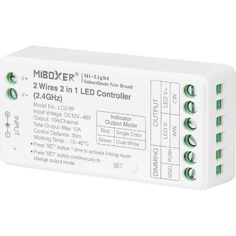 Controlador 2.4G RF, DC12-48V, 2 en 1 dos cables, monocolor + CCT (1/4)