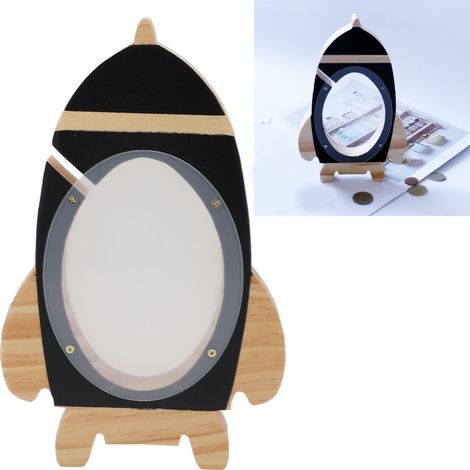 Tirelire Bois Fusée Design Casse - Tirelire Éducative Enfants, Bois Pine, Déco Éducative, Pour Enfants Déco Maison Noir (1/5)