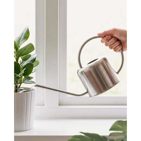 Gießkanne aus Metall – 1 Stück – Edelstahl – Langer, präziser Ausguss – Für Zimmerpflanzen – Silber, 40 cm (1/5)