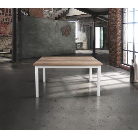 KONTE.DESIGN Tavolo POSITANO allungabile in legno effetto rovere, struttura in legno bianco, 130x70x75 cm (1/4)