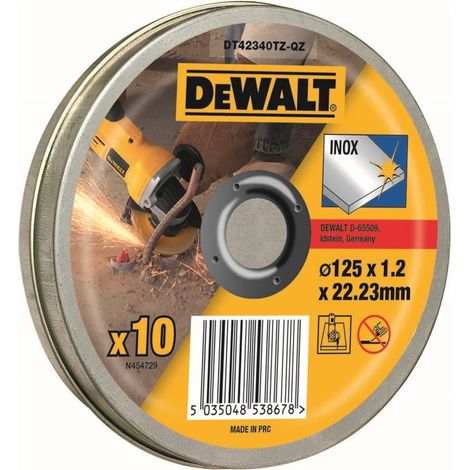 Dewalt – Disque à tronçonner 125mm – 10 pièces – Pour acier inoxydable – Moyeu plat – Largeur de coupe 1,2mm (1/2)
