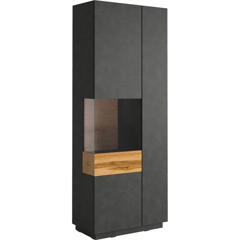 Vitrine Andrea mit 2 Türen, Anthrazitgrau und Holzoptik, 207cm (1/5)