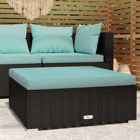 vidaXL Repose-pied de jardin et coussin Noir 70x70x30cm Résine tressée (1/5)