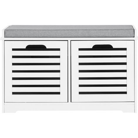 SoBuy Scarpiera da ingresso Panchina con Cuscino e Cestini 2 Cestini Bianco FSR23-K-W