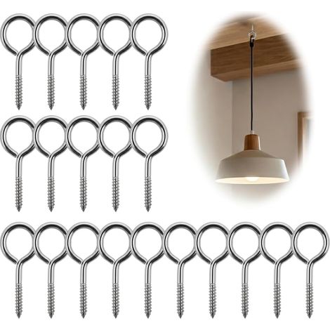 20 Pitons à Œil Inox 304 65mm Vis Anneau pour Jardin Bois Câble Extérieur (1/5)