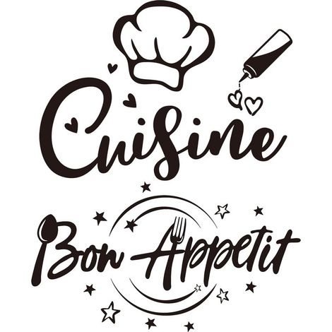 Stickers Muraux Autocollant Texte Française Cuisine et Bon Appetit Citation Restaurant Salle à Manger Décoration Home Décalque Wall Sticker DIY Peinture Chambre Salon (1/5)