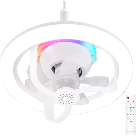 Ventilador de techo LED de 50 W con mando a distancia, casquillo E27, cabezal giratorio RGB, difusor de aceites esenciales, luz nocturna regulable, difusor de fragancias, cabezal oscilante de 360°.