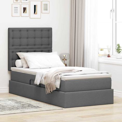Cama de almacenamiento LED con colchón Gris oscuro 90 x 200 cm